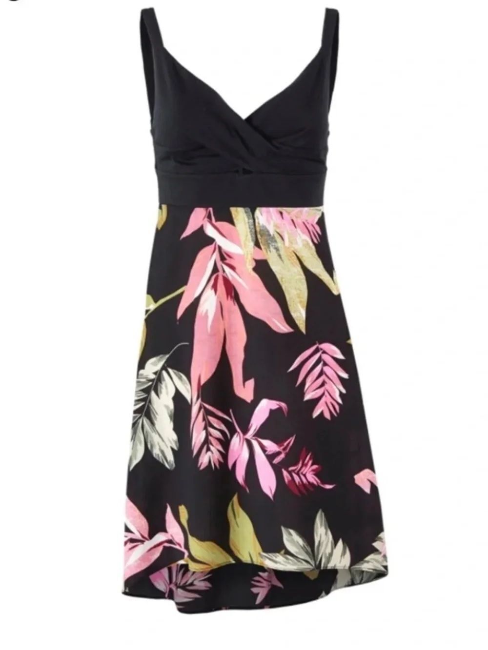 CAbi Beach Club Dress Black Tropical Floral Size XS